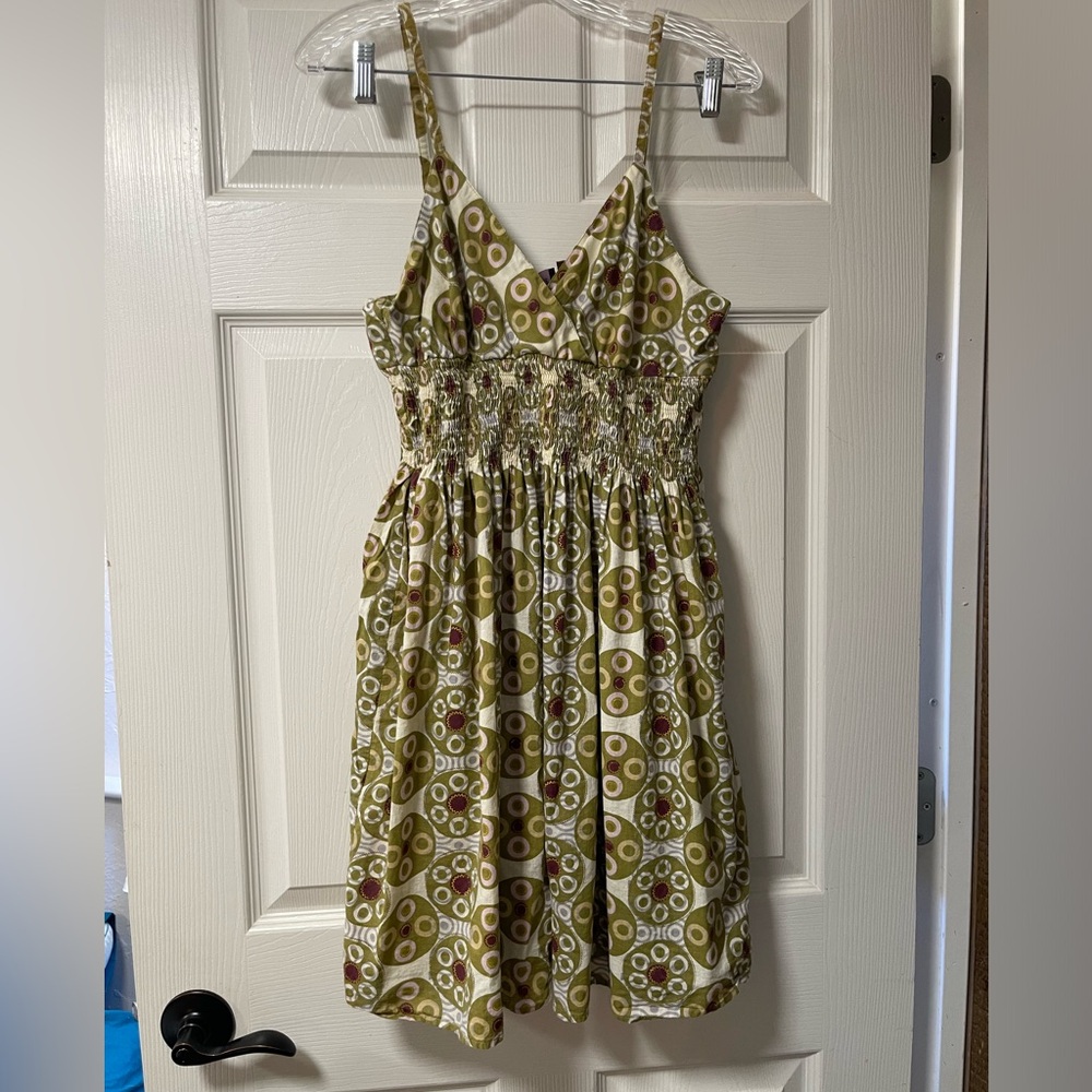 SPREAD CONTROL New York Spaghetti Strap Green Patterned Dress Size Large - Picture 2 of 6